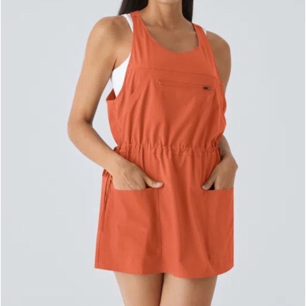 Halara Active Dress Women Small Orange Excellent Racerback Drawstring Pockets